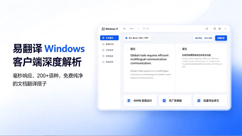 易翻译 Windows 客户端深度解析：毫秒响应、200+语种，免费纯净的文档翻译搭子